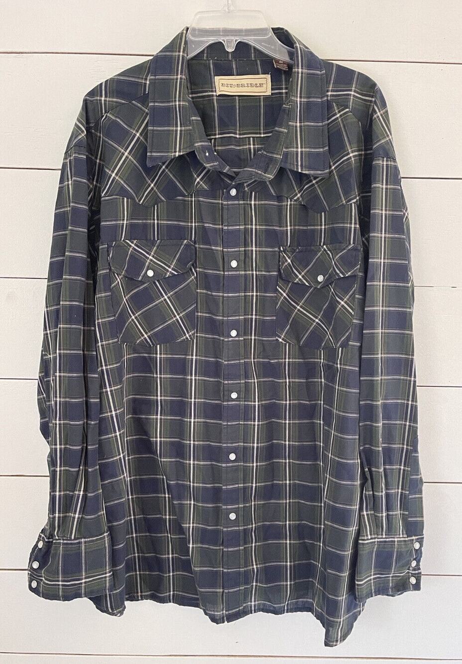 Bit & Bridle Men’s Long Sleeve Green Plaid Pearl Snap Shirt Size 4X